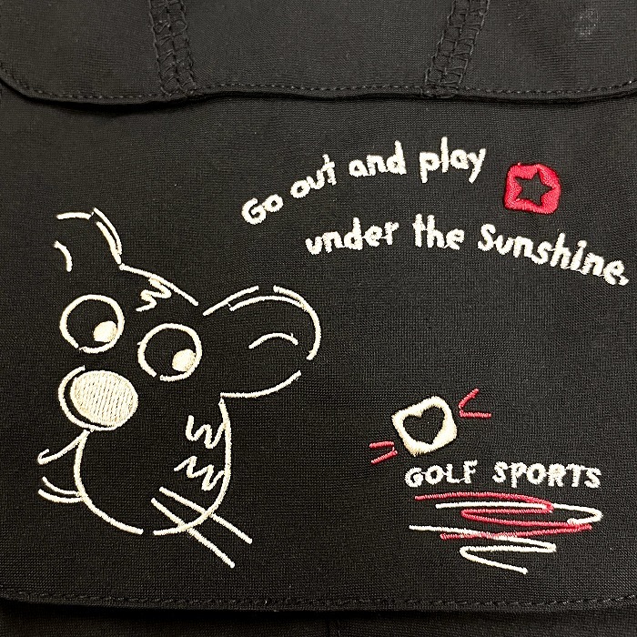 Kolwin コルウィン 11號 L レディース ゴルフ パンツ テーパード ウエストゴム 里地付き トラの刺繍 ジップフライ ポリ100% ブラック 黒