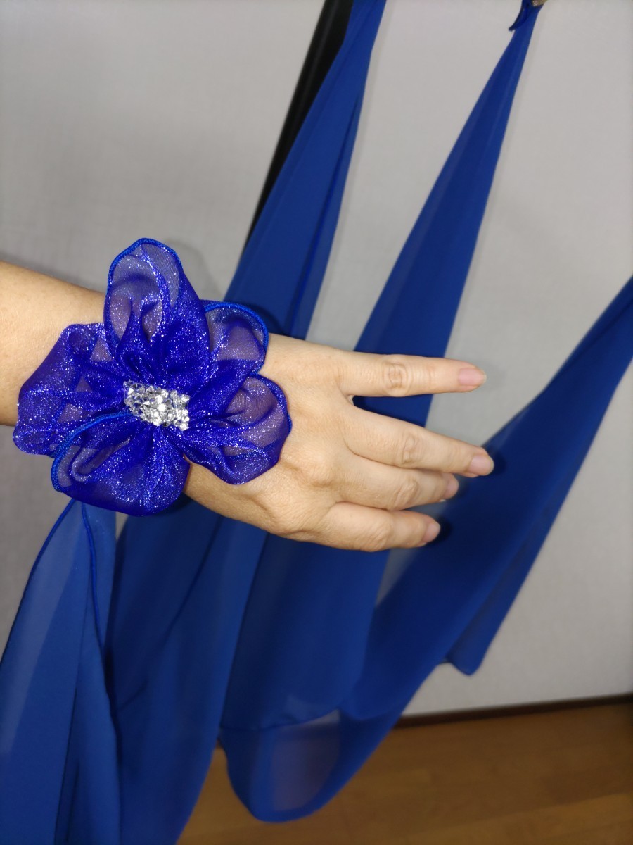 一点物ミニチュアウェディングドレス 青 ブルー 花柄 レース ロングドレス