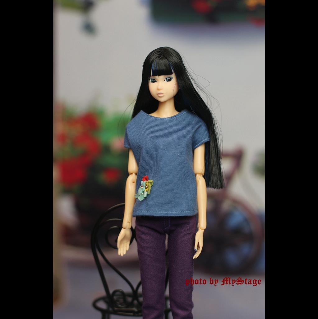 msdr-22-217 青フレンチスリーブTシャツと濃紫スキニーパンツ（momoko/ジェニー/リカちゃんなど1/6人形用）の画像7