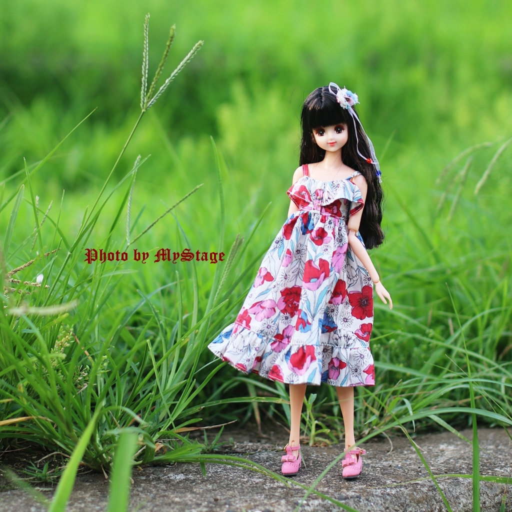 msdr-22-190 赤と青花柄ワンピース (momoko、ジェニー、SAJボディ、OBITSUボディ)