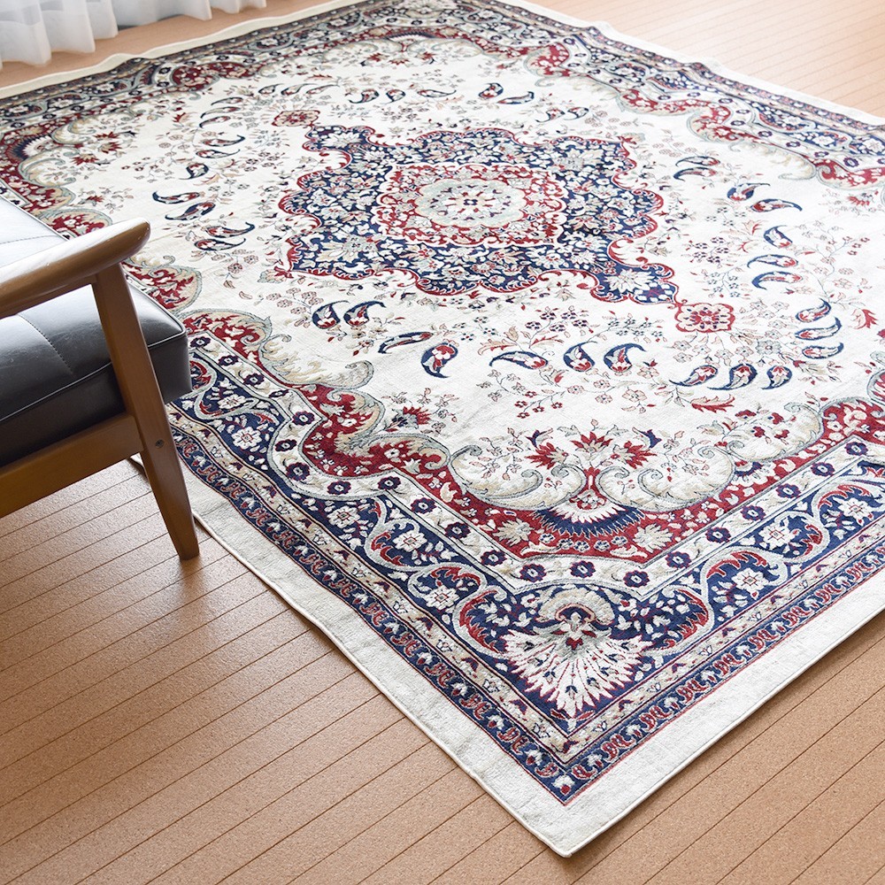 モケット織 薄手 カーペット アイボリー系 ペルシャ絨毯柄 約200×250cm