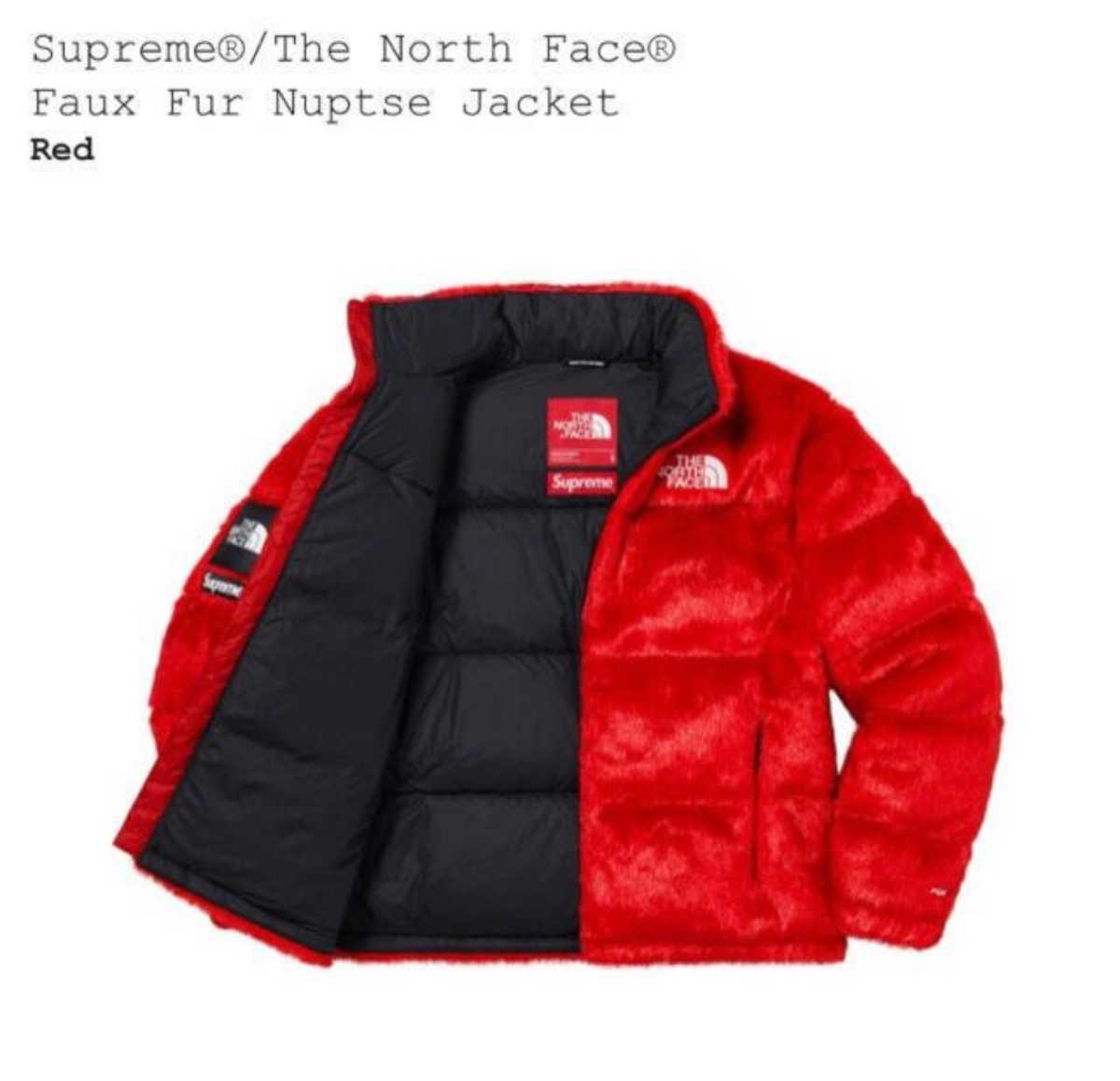 100％正規品　未使用　XL　FW20 Week16　SUPREME×THE NORTH FACE Supreme×The North Face Faux Fur Nuptse Jacket Red　_画像2