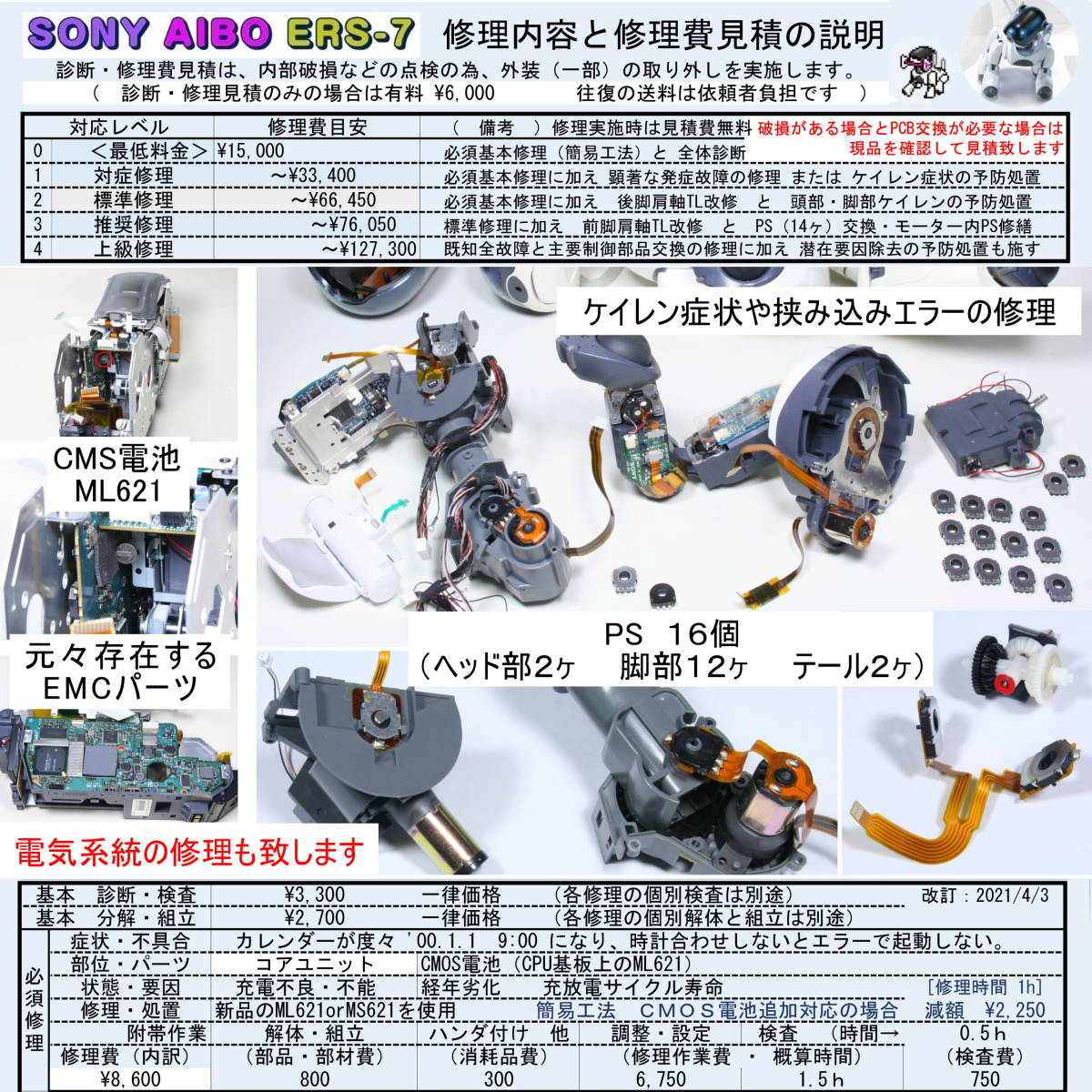 [AIBO ERS-7 repair * step 3( therapia ) repair execution *.. verification ] repair cost clarity * Aibo whole repair * AIBO ERS-7 ERS-7M2 ERS-7M3