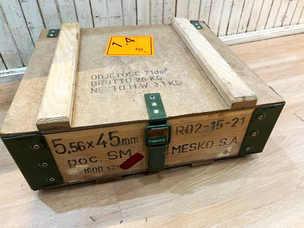 * army thing army discharge USED Vintage wood metal frame Anne mo box 40cm×35cm×12cm wood box interior camp gearbox *