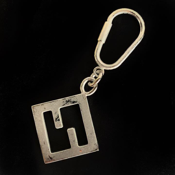 FENDI Fendi charm key holder silver logo design 