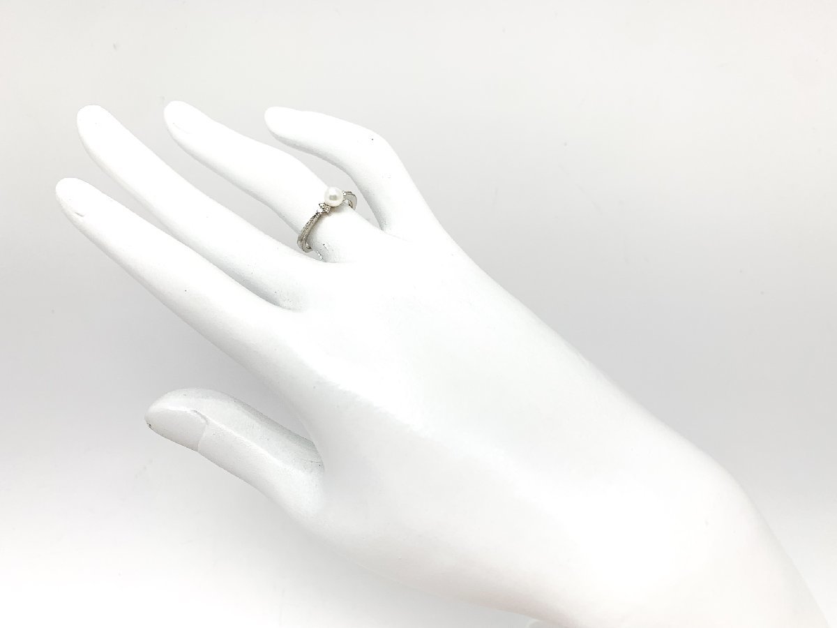 ４℃ ヨンドシー K18WG 18金ホワイトゴールド アコヤ 真珠 ベビーパール ダイヤ リング 指輪 アクセサリー 約10号_画像9
