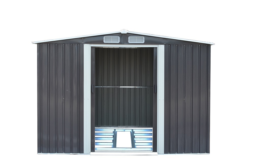 【即納】 GRESS 大型 ヨーロッパ風物置 メタルシェッド 物置小屋 倉庫 収納庫 10x8フィート チャコールカラー 3