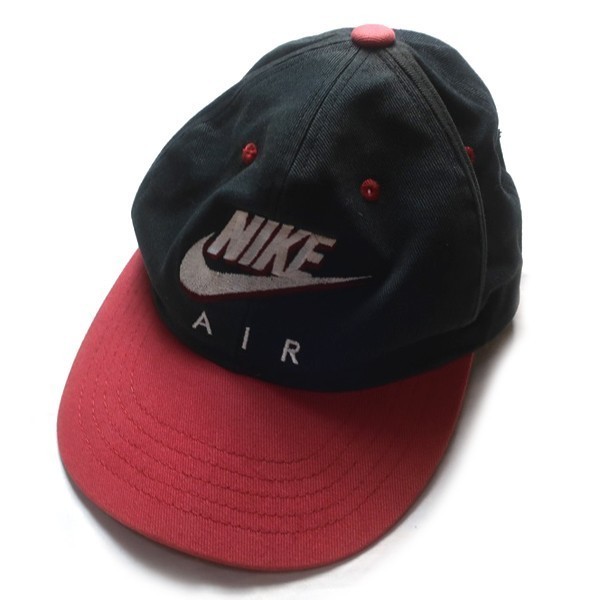 90 period! 90s NIKE AIR Nike made in Japan Vintage swoshu Logo embroidery snap back cap hat black red black red that time thing 