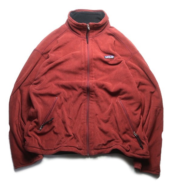 アウトドア系! 90s USA製 patagonia パタゴニア フリースジャケット ブルゾン バーガンディ レッド 赤 L 大きいサイズ メンズ 古着
