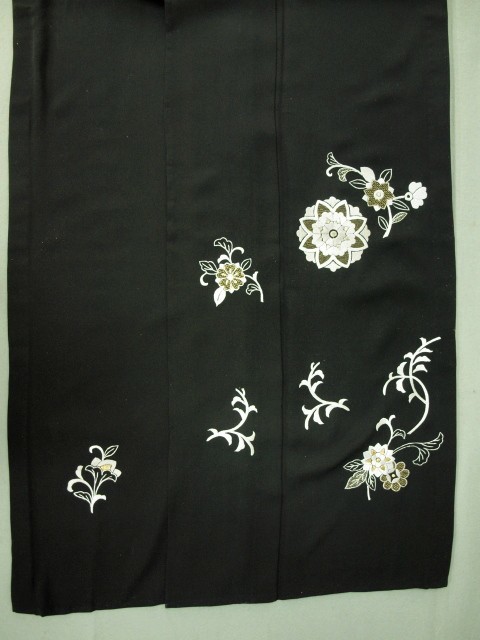 特選単衣 手縫い正絹訪問着 黒 花刺繍