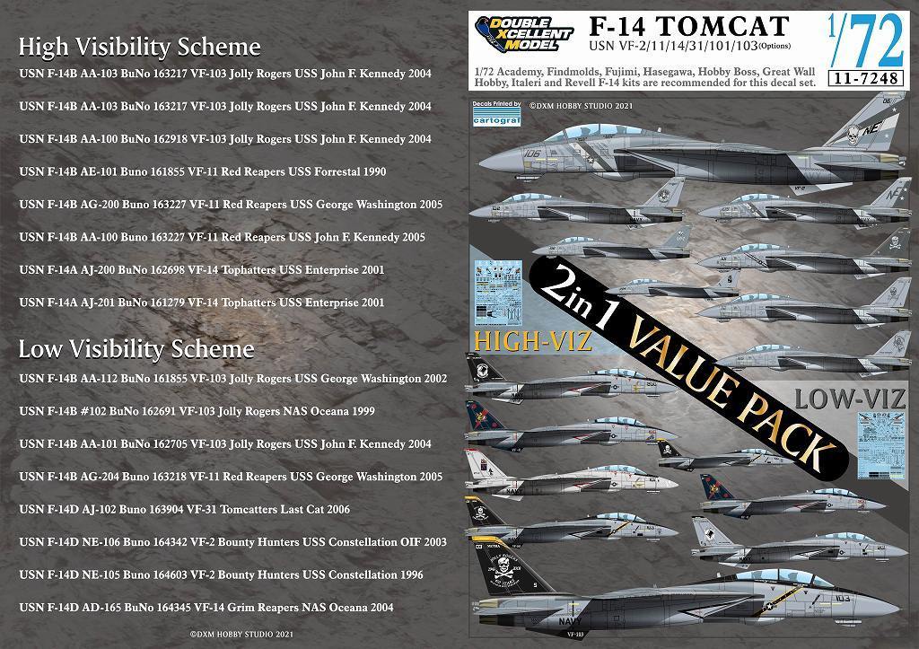 DXMデカール 11/7248 1/72 アメリカ海軍 F-14A/B/D バリューパック デカールセット カルトグラフ製_画像1