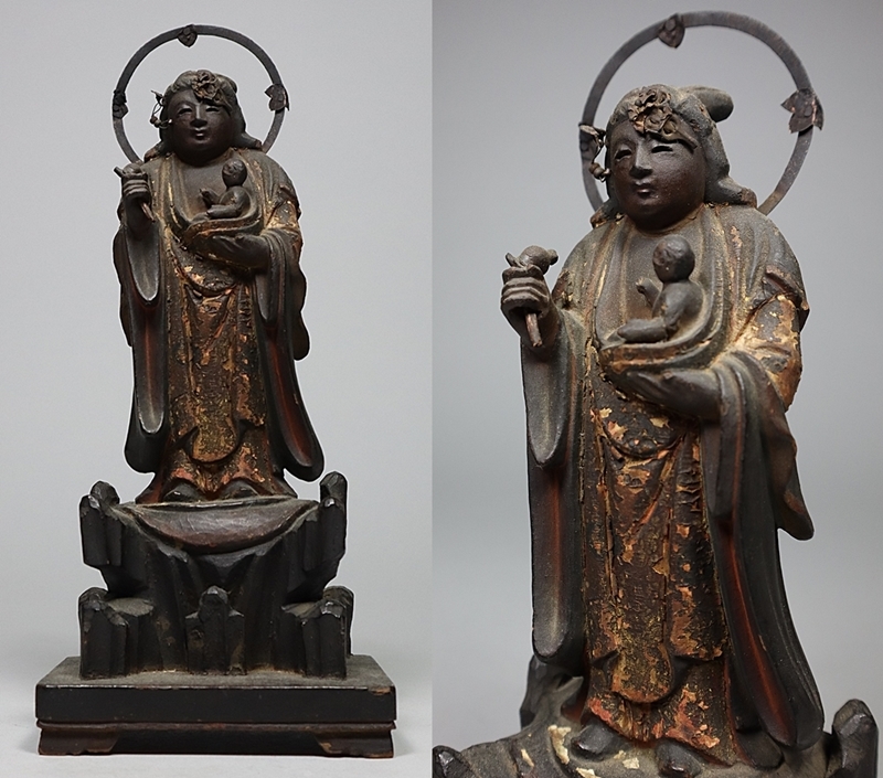 都涼音】仏教美術 本時代 江戸期寛文年 木造彩色 玉眼 慈母観音像 仏像