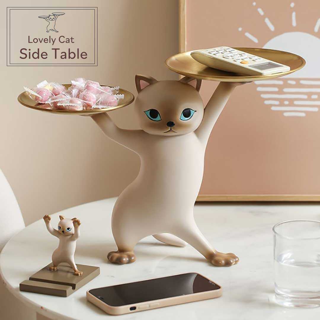 人気 置物 テーブル 猫 ミニテーブル 高さ23cm サイドテーブル その他