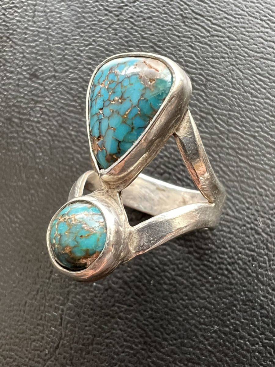 NAVAJO [OLD PAWN]1960~70\'sneba двойной - бирюзовый кольцо 11 номер Nevada Blue Turquoise индеец ювелирные изделия Navajo ho pi