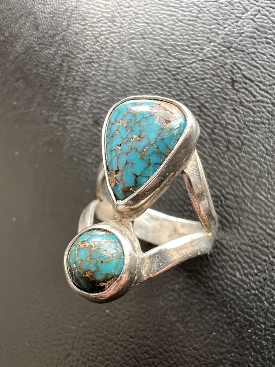 NAVAJO [OLD PAWN]1960~70\'sneba двойной - бирюзовый кольцо 11 номер Nevada Blue Turquoise индеец ювелирные изделия Navajo ho pi