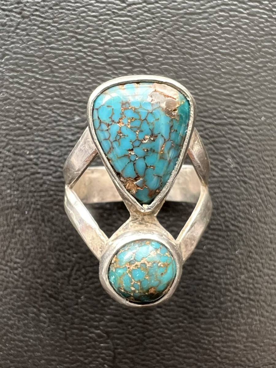 NAVAJO [OLD PAWN]1960~70\'sneba двойной - бирюзовый кольцо 11 номер Nevada Blue Turquoise индеец ювелирные изделия Navajo ho pi