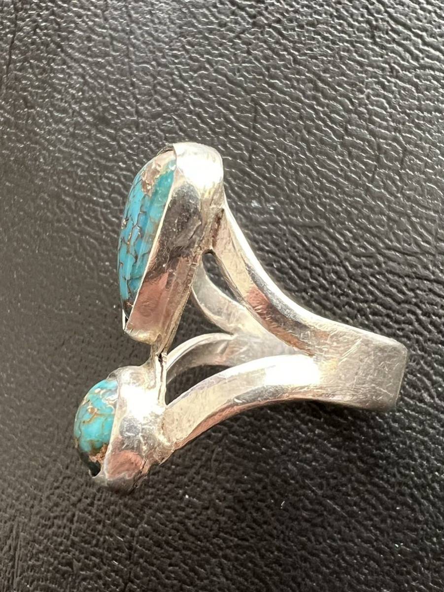 NAVAJO [OLD PAWN]1960~70\'sneba двойной - бирюзовый кольцо 11 номер Nevada Blue Turquoise индеец ювелирные изделия Navajo ho pi