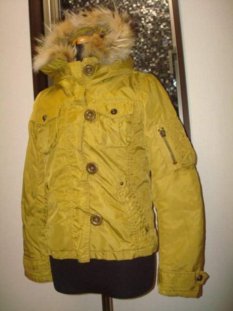 *** moussy Moussy boa. liner attaching fur raccoon fur coat jacket S size 1 number 36 number yellow mustard Karashi yellow blouson 