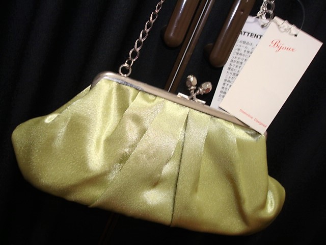 ### new goods unused Byoux stock sun ki gloss satin yellow green series Stone attaching Mini party bag handbag second bag dress party 