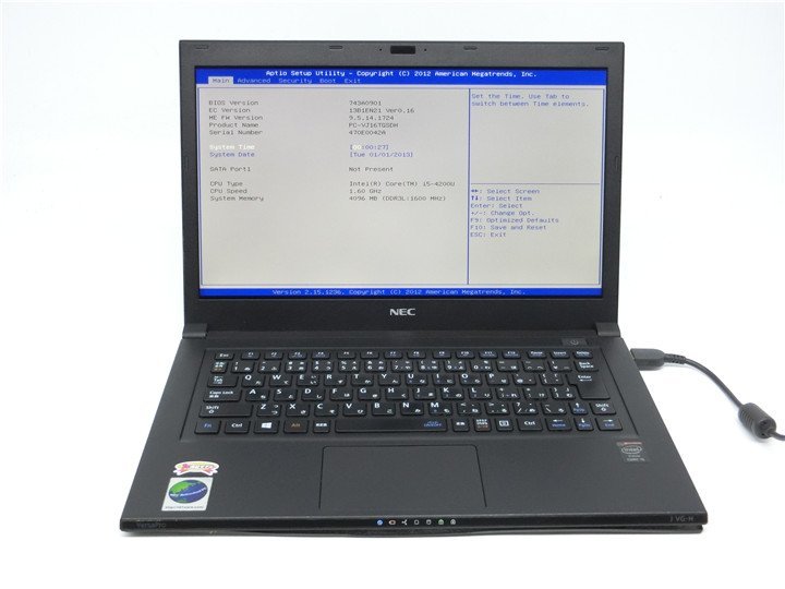 中古　NEC　J VG-H　4世代COREI5-4200U　メモリー4GB　13型 ノートパソコン　BIOSまで表示　　詳細不明　　ジャンク扱い 　_画像1