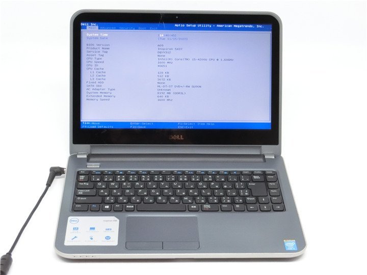 中古　DELL　Inspiron　5437　COREi5　4200U メモリ8GB　14型 ノートパソコン　BIOSまで表示　　詳細不明　ジャンク_画像1