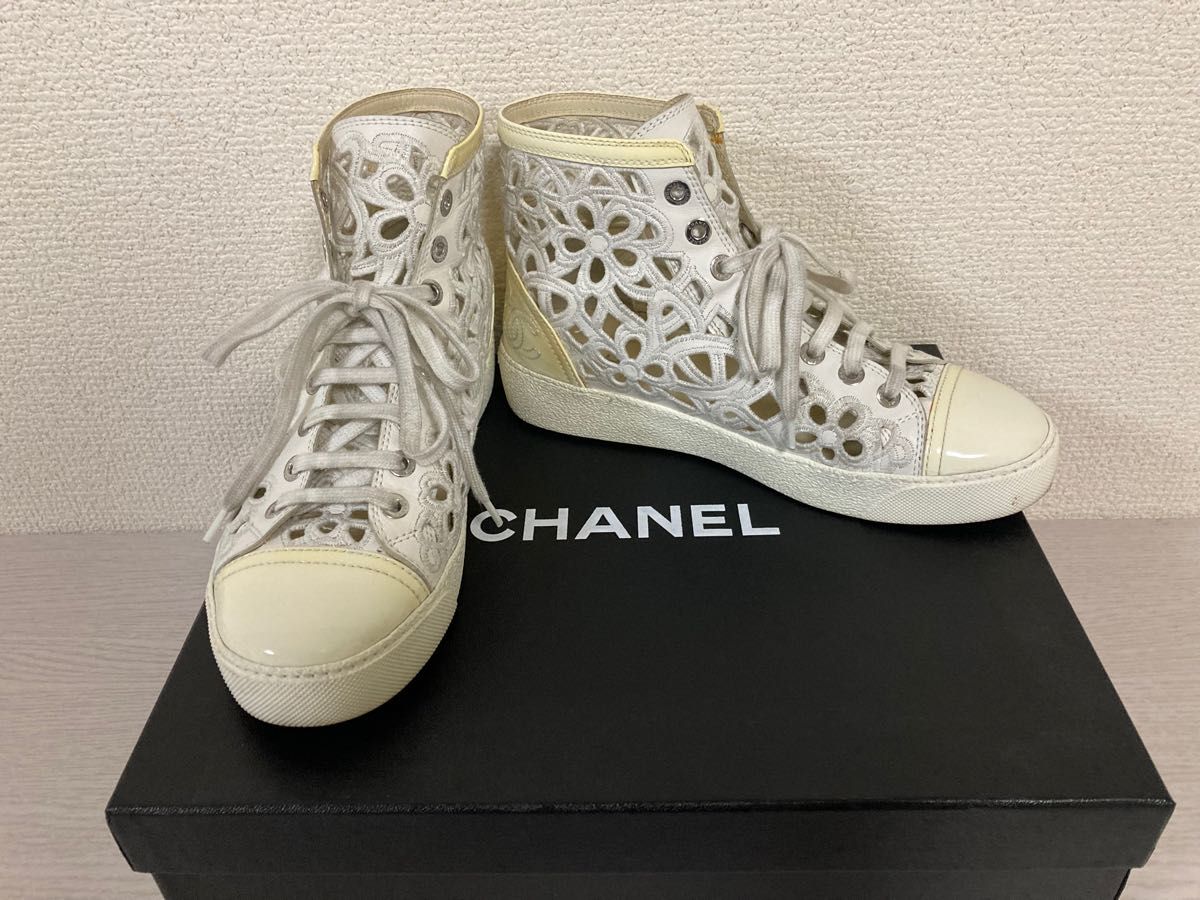 シャネル CHANEL ココマーク バイカラー レザー スニーカー 22.5cm