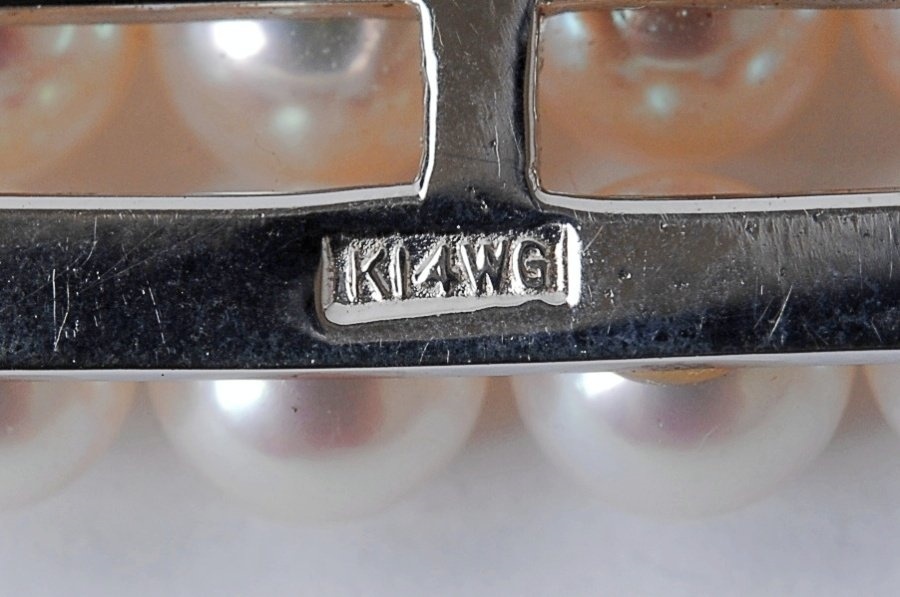 K14WG アコヤ真珠 パール 長方型 帯留め 長さ約9×幅1.2cm、15.8g