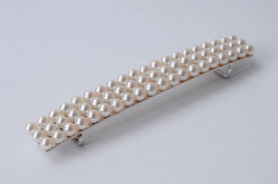 K14WG　アコヤ真珠　パール　長方型　帯留め　長さ約9×幅1.2ｃｍ、15.8ｇ　和装小物　着物　　_画像3