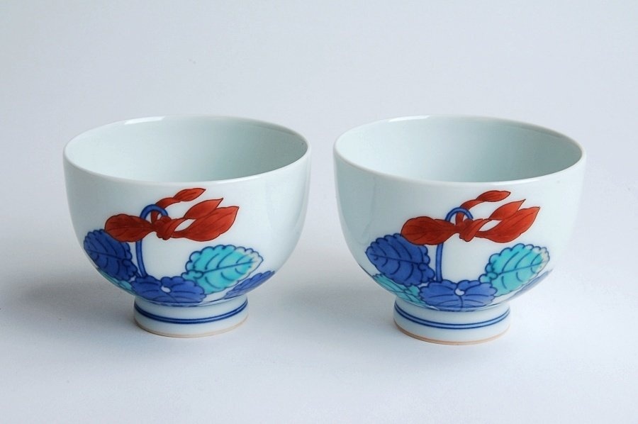 今泉今右衛門 造 錦花絵茶器 急須 湯呑茶碗2客 共箱 煎茶道具