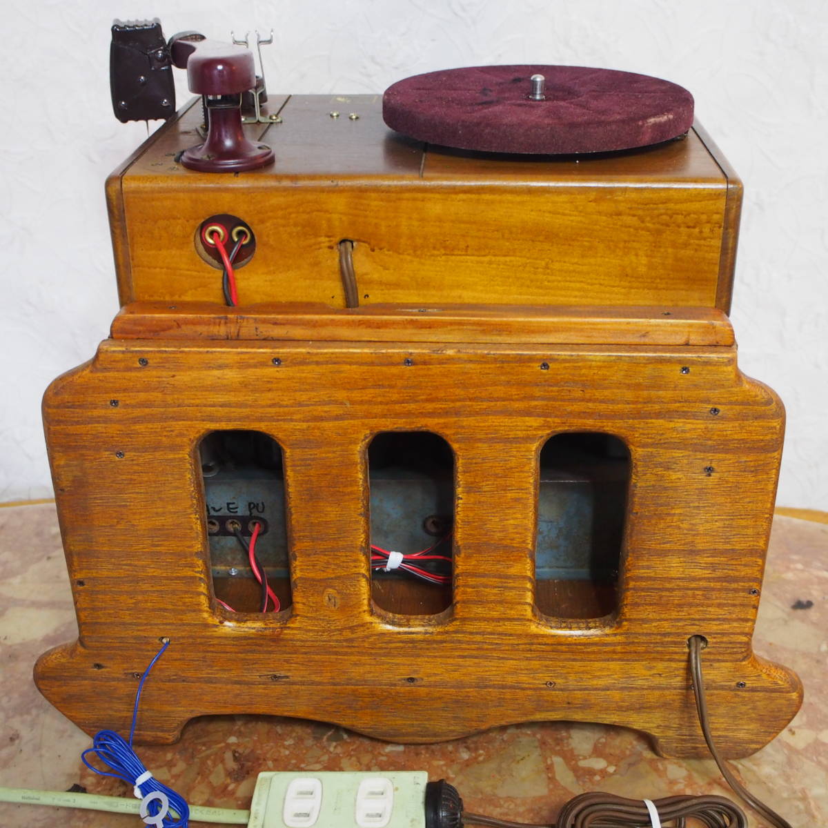  antique & art service being completed working properly goods!! exterior original work HRC made vacuum tube type Vintage small size 78rpm electric gramophone 