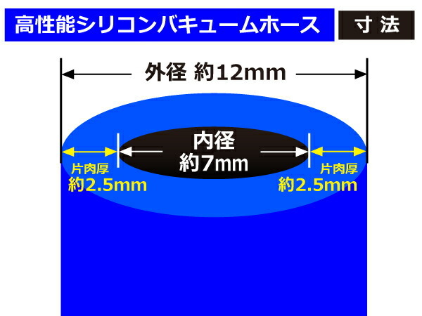 【長さ3メートル】耐熱 高品質 バキュームホース シリコン ジョイント ホース 内径Φ7mm 青色 ロゴマーク無し レース 汎用品_画像3