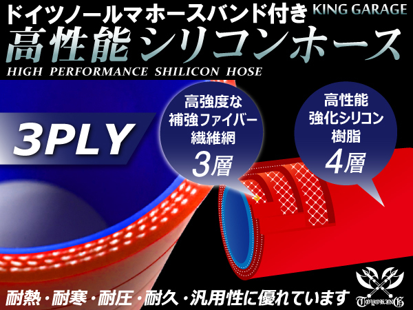 ホースバンド付 高性能 シリコンホース ショート 異径 内径Φ70⇒Φ83mm 長さ76mm 赤色 ロゴマーク無し 汎用品_画像3