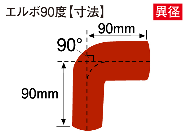 高性能 シリコンホース エルボ 90度 異径 内径Φ51⇒70mm 片足長さ90mm 赤色 ロゴマーク無し DAA-ZF1 汎用品_画像4