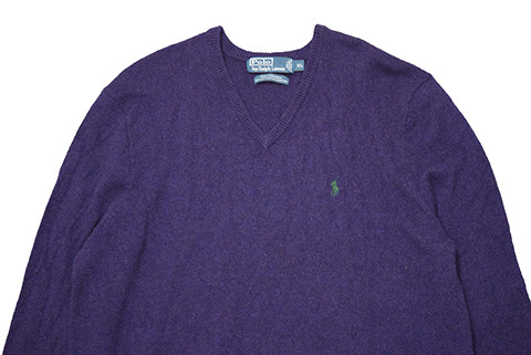 【XL】 ポロ バイ ラルフローレン ラムウールニット Vネック セーター パープル 紫色 メンズXL Polo by Ralph Lauren 古着 BJ1029_画像3