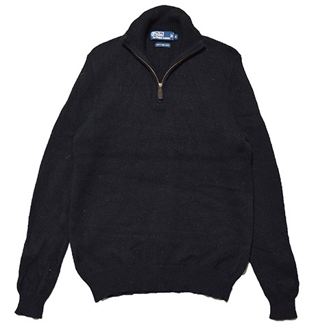 【S】 ポロ バイ ラルフローレン ラムウールニット ハーフジップ セーター ブラック 黒色 メンズS Polo by Ralph Lauren 古着 BJ1333