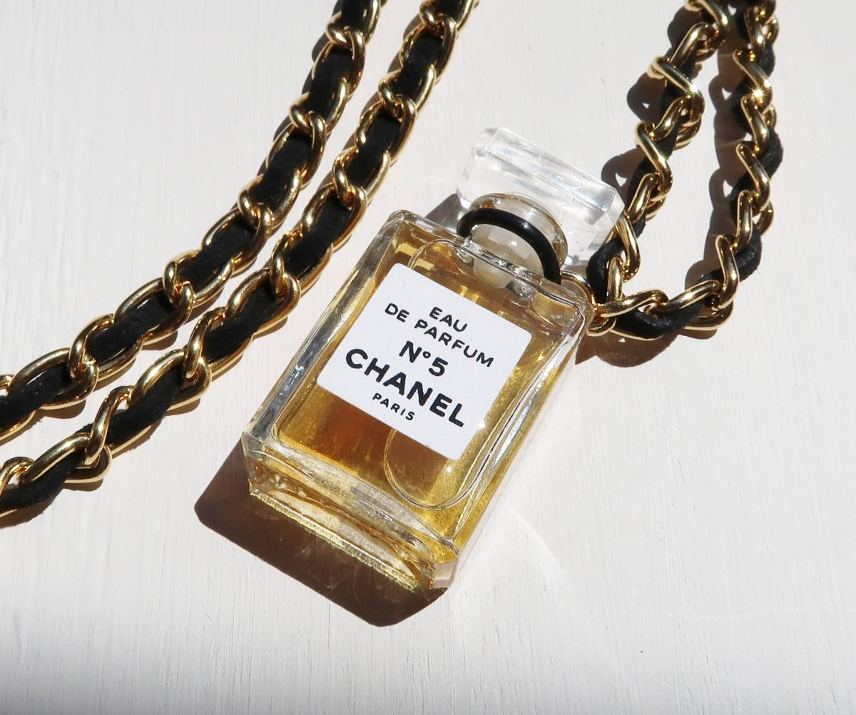 シャネル CHANEL NO 5 香水 ミニボトル ネックレス レザー ゴールド