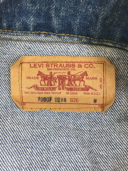 古着 80s USA製 Levi's 70507-0214 ハンド ポケット付 ブルー デニム ジャケット Gジャン M_画像6