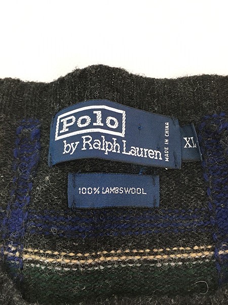 古着 Polo Ralph Lauren ダーク チェック 上質 ラム ウール ニット セーター XL 古着_画像8