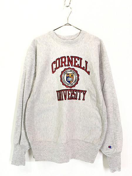 古着 90s USA製 Champion Reverse Weave 「CORNELL」 3段 カラー フロッキー リバース スウェット L 古着