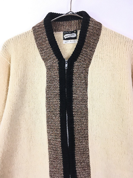 古着 60s National 3トーン フルジップ モヘア ニット カーディガン M_画像2