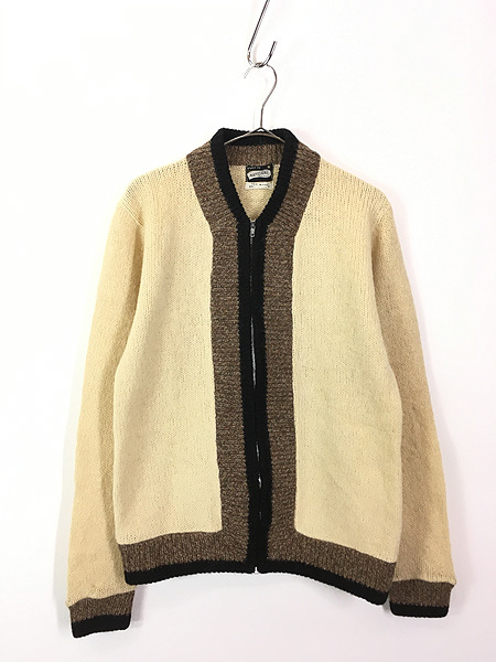 古着 60s National 3トーン フルジップ モヘア ニット カーディガン M_画像1