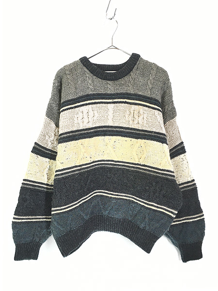 上質で快適 マルチ Crafts Aran Ireland製 90s 古着 ボーダー M セーター ニット フィッシャーマン アラン Mサイズ 上質で快適 マルチ Crafts Aran Ireland製 90s 古着 ボーダー M セーター ニット フィッシャーマン アラン Mサイズ
