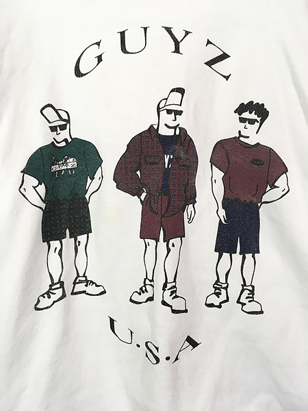 古着 90s USA製 GIMMIE 「GUYS」 マッチョ ポップ アート ヘビー スウェット トレーナー L(1)_画像2