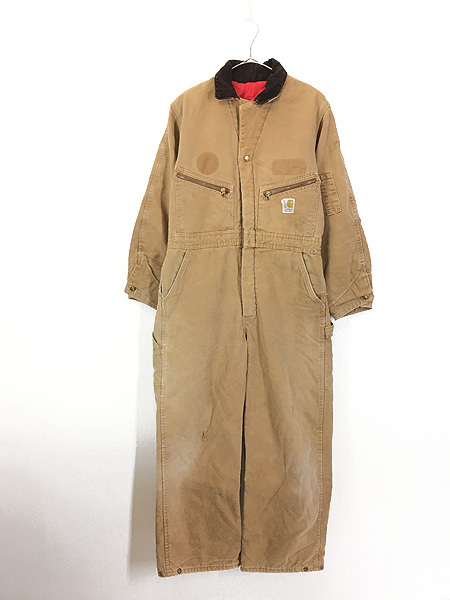 古着 70s Carhartt 防寒 パデッド ブラウン ダック オールインワン つなぎ 38S 古着