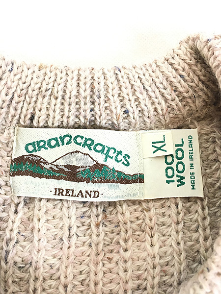 古着 90s Ireland製 aran crafts 本革 スエード パッチ ネップ ローゲージ ウール ニット セーター XL_画像7