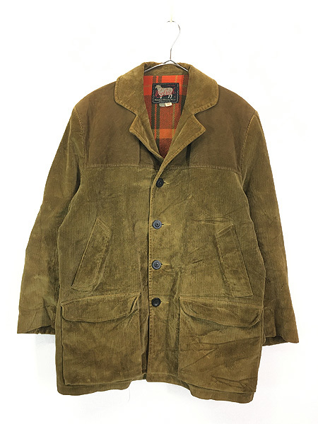 古着 50s WoolRich チェック ウール ライナー 太畝 コーデュロイ ハンティング ジャケット コート 40_画像1