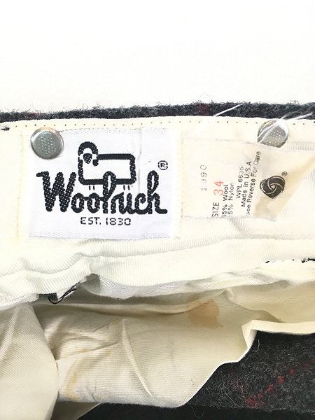 古着 80s USA製 WoolRich 名作 「MALONE」 防寒 メルトン ウール チェック ハンティング パンツ W34 L28_画像7