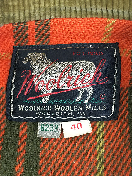 古着 50s WoolRich チェック ウール ライナー 太畝 コーデュロイ ハンティング ジャケット コート 40_画像7