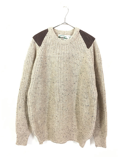  б/у одежда 90s Ireland производства aran crafts натуральная кожа замша patch nep low gauge шерсть вязаный свитер XL