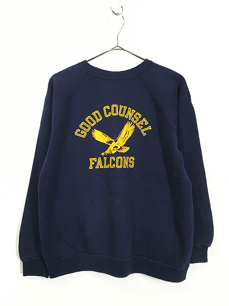 古着 70s USA製 Champion 「Good Counsel Falcons」 カレッジ イーグル スウェット トレーナー 紺 XL 古着